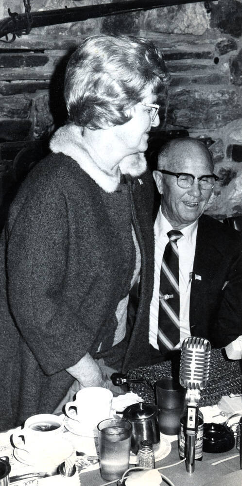Photograph - Mary K. Moeur speaking at a Tempe Centennial Luncheon