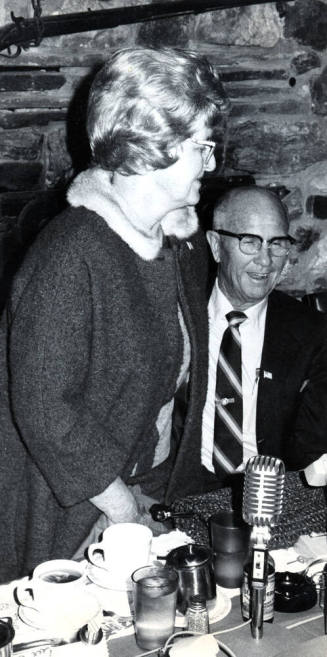Photograph - Mary K. Moeur speaking at a Tempe Centennial Luncheon