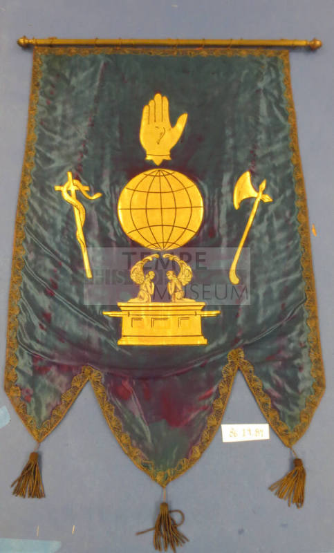 Banner with Axe, Globe, and Cross