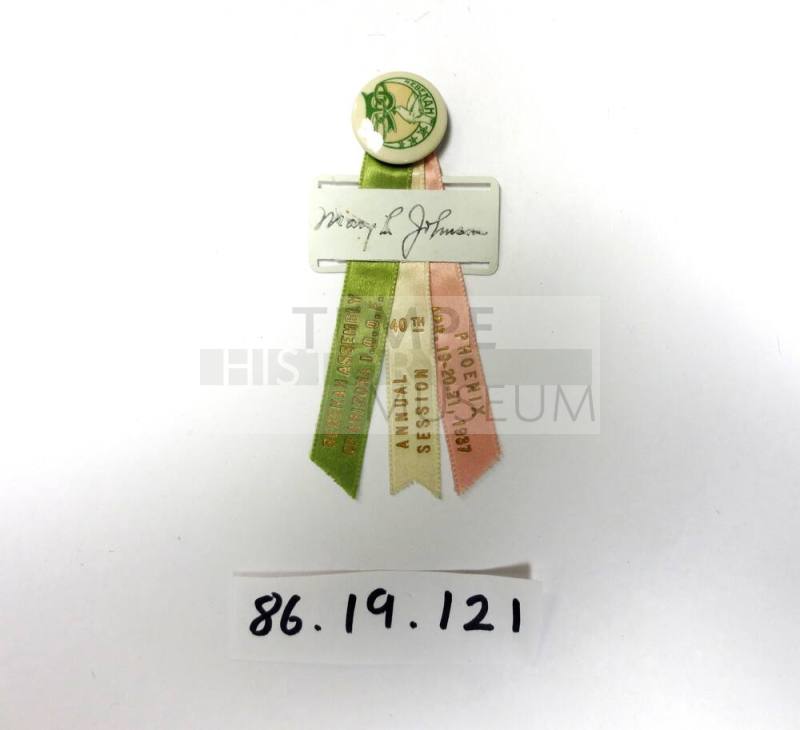Rebekah pin and ribbons