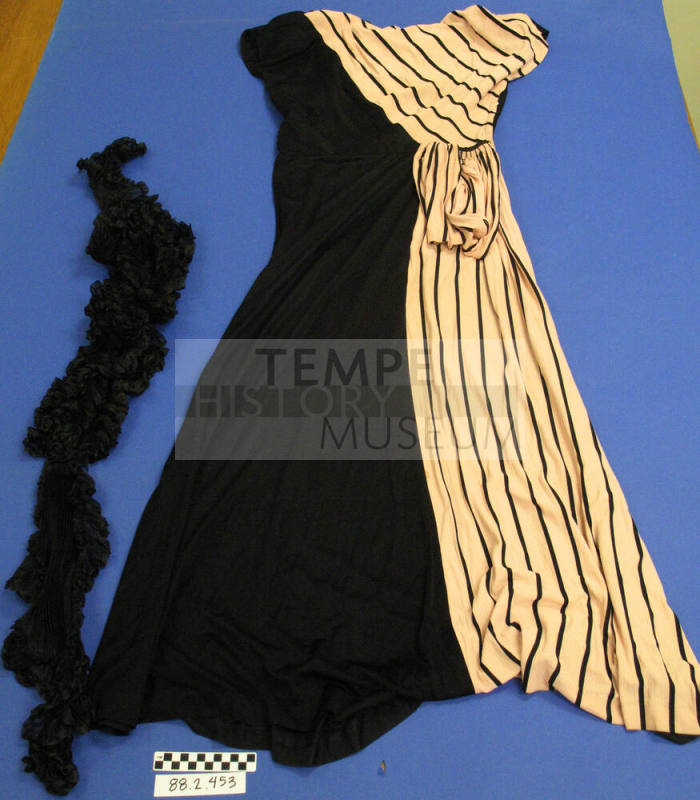 Pink and black dress with scarf