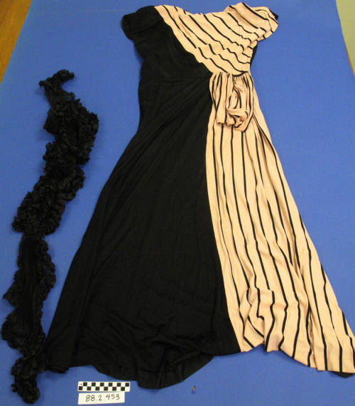 Pink and black dress with scarf