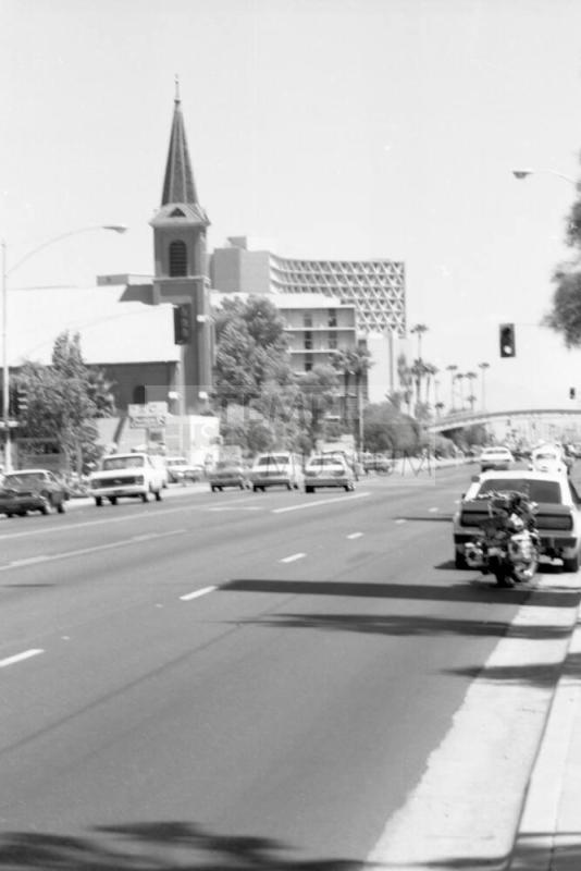 Looking east on University Drive with Saint Mary's Church and ASU Manzanita Dorm on left.