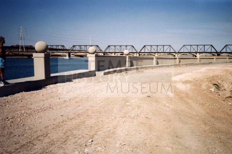 Tempe Town Lake 1999- Side of Lake with Dirt and New Concrete Pillars and Balls