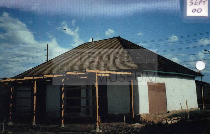 Back of the Elias-Rodriguez House during restoration