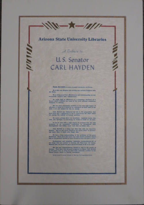 A Tribute to Carl Hayden fron Senator Lyndon B. Johnson