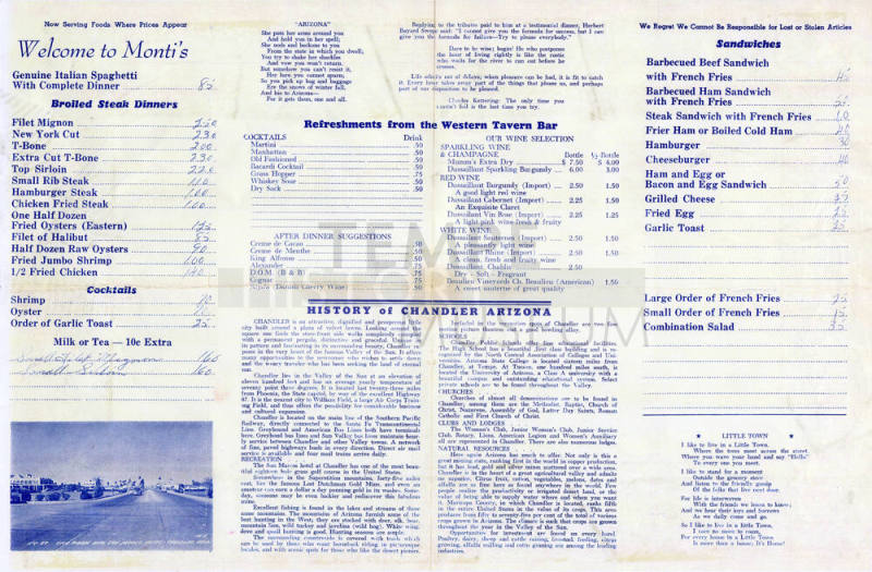 Monti's Western Tavern Menu Chandler