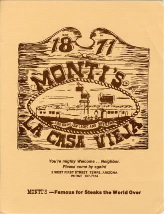 Monti's La Casa Vieja Menu c. 1970