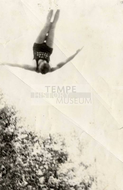 Photo of Laurence Ward Carr Diving into a Swimming Pool at Tempe Union High School