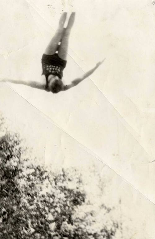 Photo of Laurence Ward Carr Diving into a Swimming Pool at Tempe Union High School