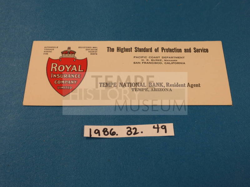 Royal Insurance Company business card