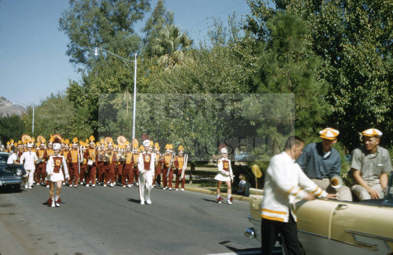 Sun Devil Marching Band in Arizona State University Homecoming Parade 1956