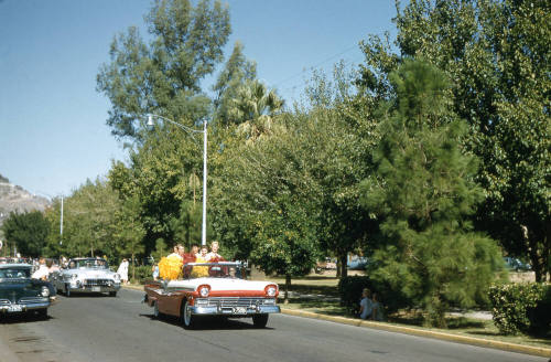 Cheerleaders in Car in Arizona State University Homecoming Parade 1956