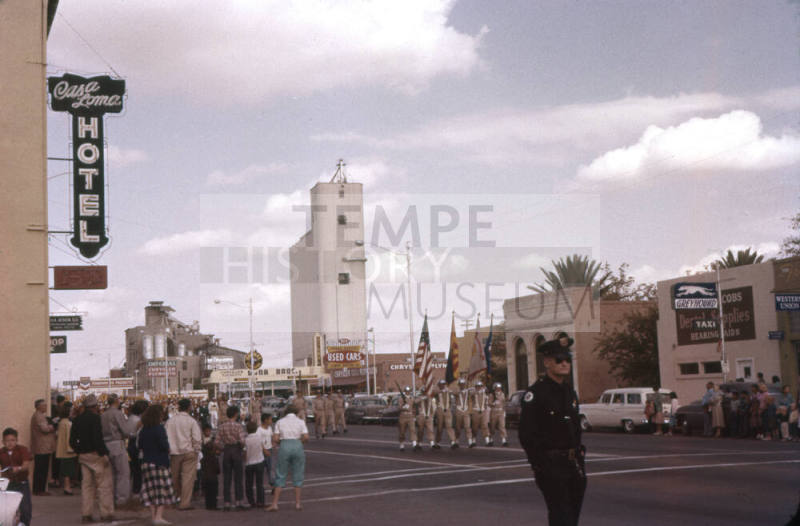 Colorgaurd in Arizona State University Homecoming Parade 1957