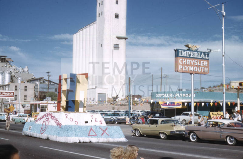 Delta Chi Fraternity Float in Arizona State University Homecoming Parade 1958