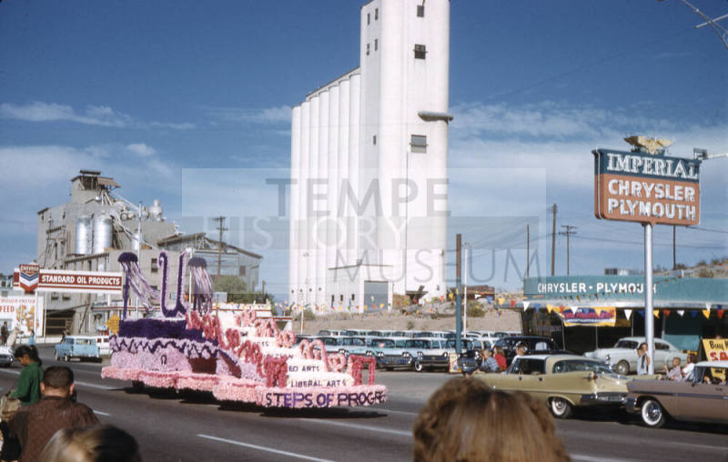 Chi Omega Sorority Float in Arizona State University Homecoming Parade 1958