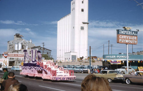 Chi Omega Sorority Float in Arizona State University Homecoming Parade 1958