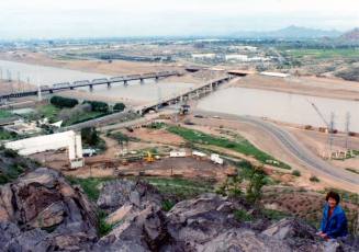 Salt River showing the Mill Ave and the railroad bridge, 1992