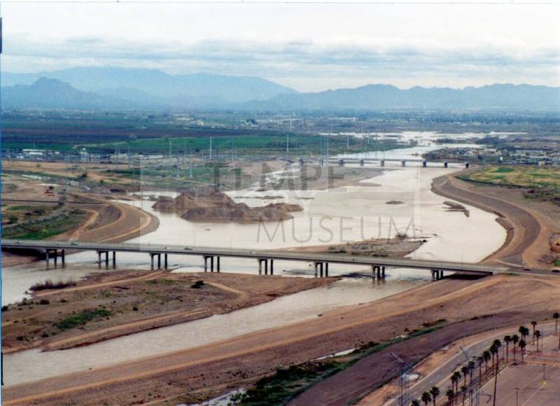 Salt River and Rural Road Bridge from Hayden Butte, 1992