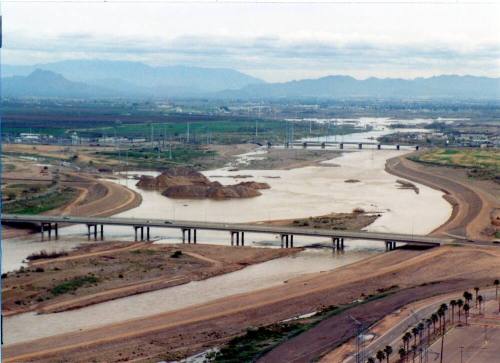 Salt River and Rural Road Bridge from Hayden Butte, 1992