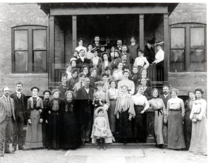 Group on Porch of Alpha Hall
