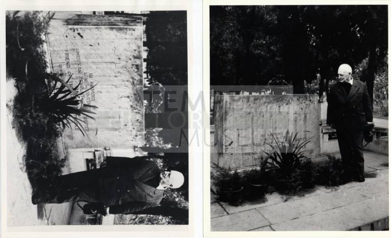 Man Looking at Agnes Smedley's Tombstone