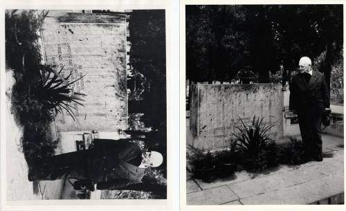 Man Looking at Agnes Smedley's Tombstone