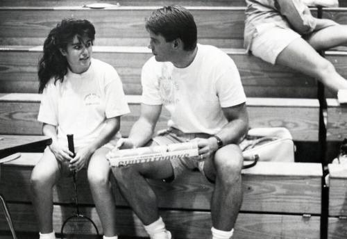 Corona del Sol Badminton Players on bleachers