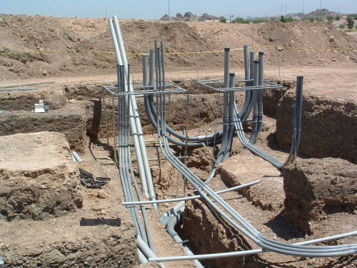 Tempe Center for the Arts construction photograph- Pipes in Foundation