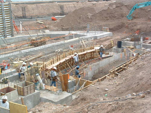 Tempe Center for the Arts construction photograph- Workers Building Wooden Structures