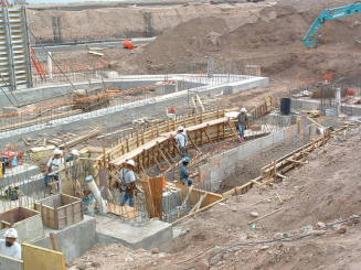 Tempe Center for the Arts construction photograph- Workers Building Wooden Structures
