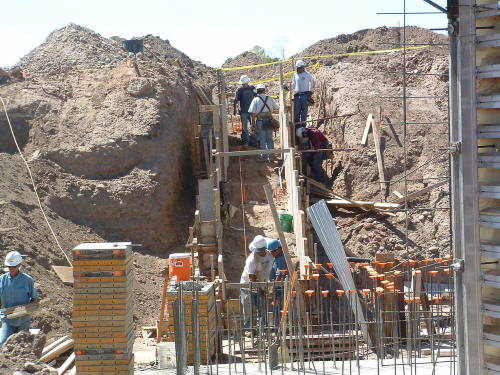 Tempe Center for the Arts construction photograph- Workers Building Stairs