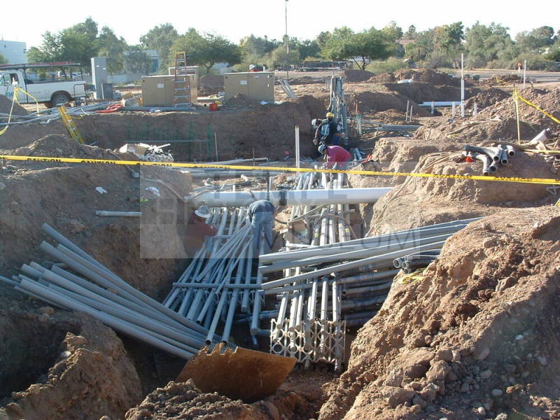 Tempe Center for the Arts construction photograph-Pipes in Trough