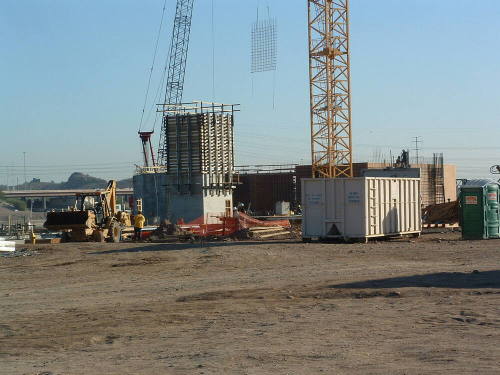 Tempe Center for the Arts construction photograph-Rebar Lattice Being Lowered