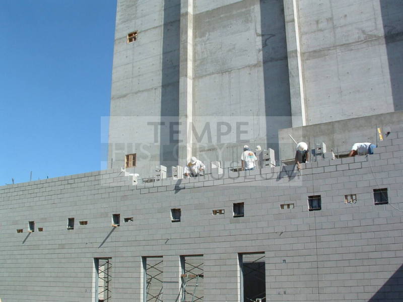 Tempe Center for the Arts construction photograph-Workers Build a Wall