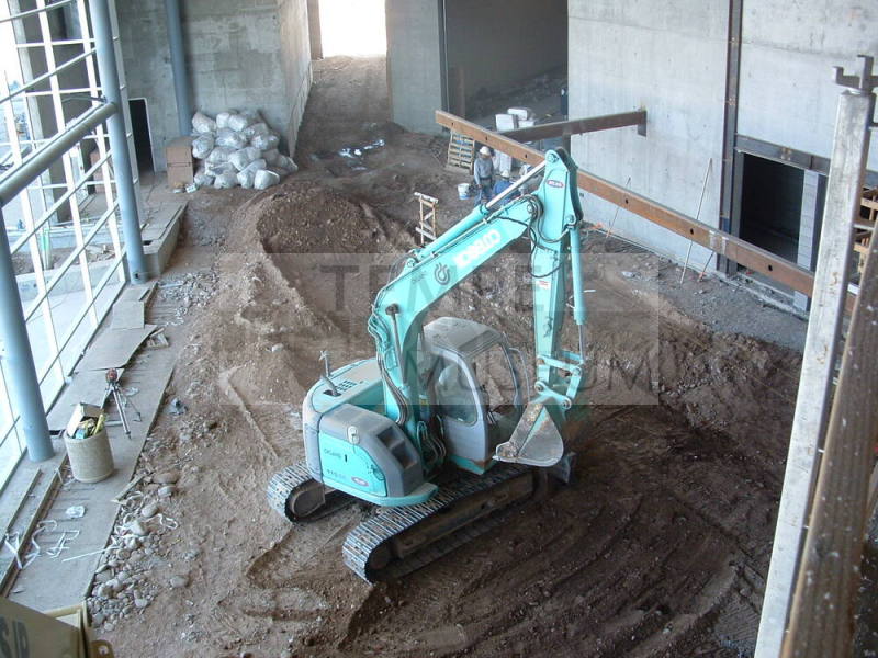 Tempe Center for the Arts construction photograph-Excavator in Lobby