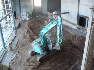 Tempe Center for the Arts construction photograph-Excavator in Lobby