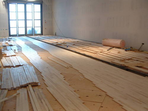 Tempe Center for the Arts construction photograph-Installing Wood Floors