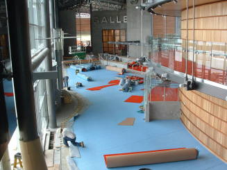 Tempe Center for the Arts construction photograph- Laying Carpet
