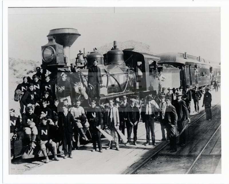 Normal School students with train