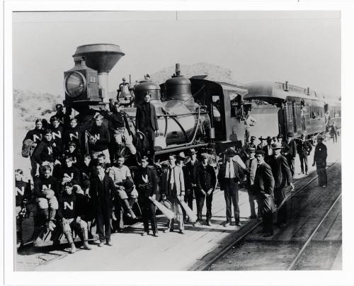 Normal School students with train