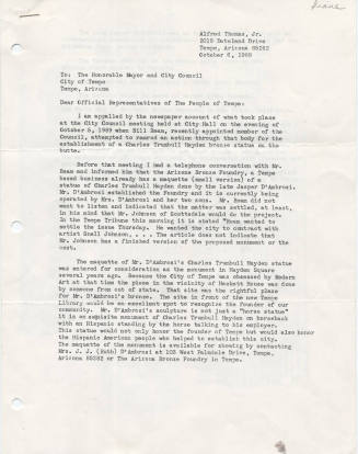 Letter to Tempe Mayor and City Council