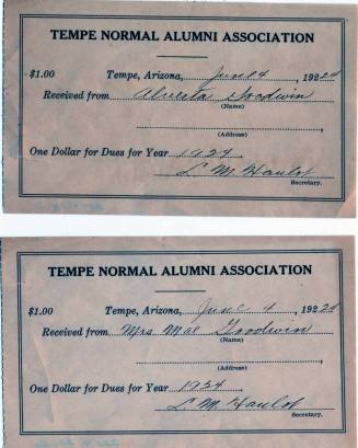 Tempe Normal Alumni Association Dues Receipts