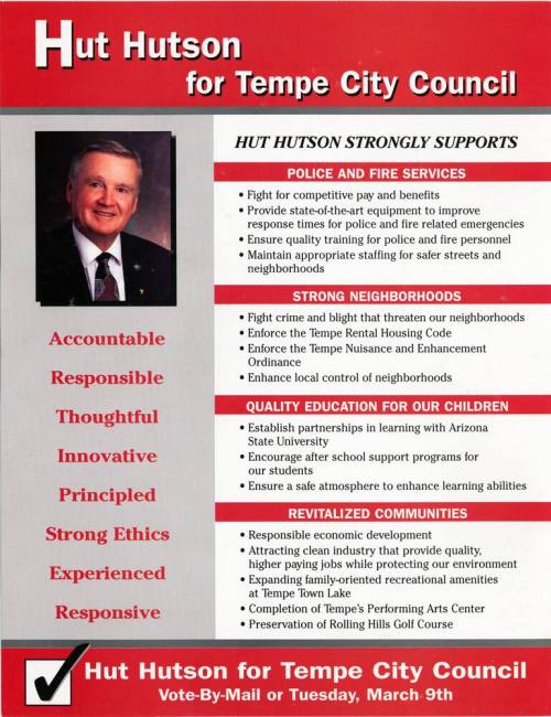 Hut Hutson Political Mailing Card