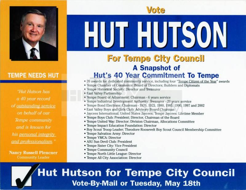 Hut Hutson Political Mailing Card
