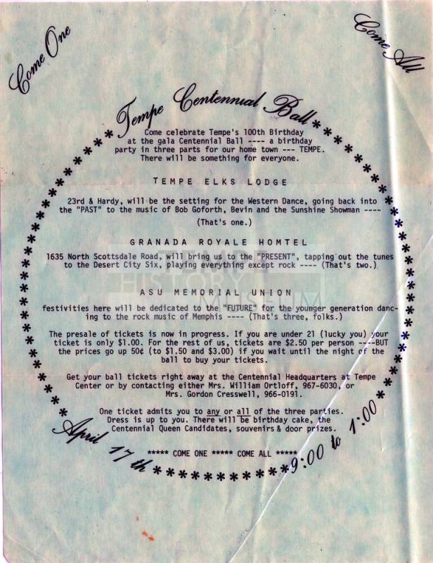 Tempe Centennial Ball Announcement