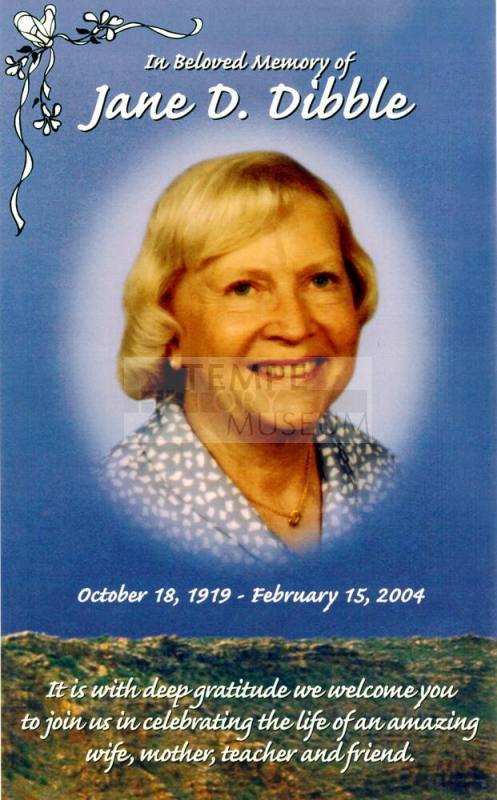 Jane Dibble Memorial Service Program