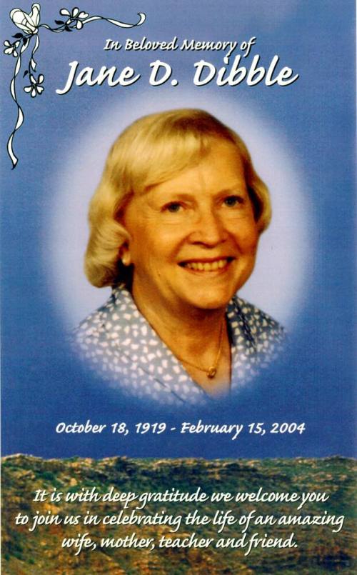Jane Dibble Memorial Service Program