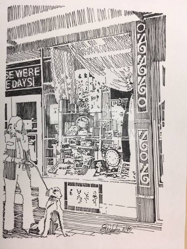 Drawing of Those Were the Days shop on Mill Ave.