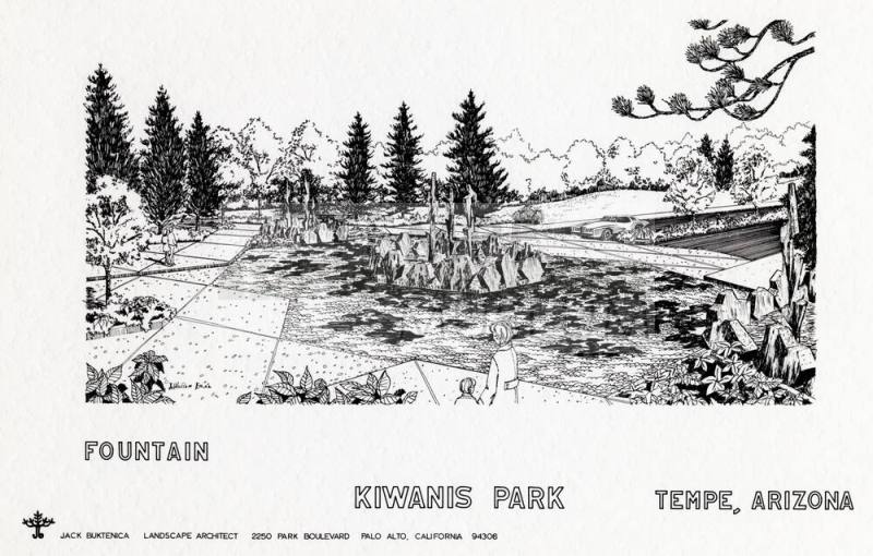 Mounted drawing of a fountain for Kiwanis Park